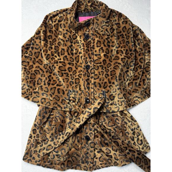 Betsey Johnson Leopard Faux Fur Cape Coat Belted XL Retro Glam - Picture 1 of 12